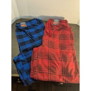 2 pair St. Johns Bay Men's Pajama Pants Red & Blue Plaid Size Small Elastic